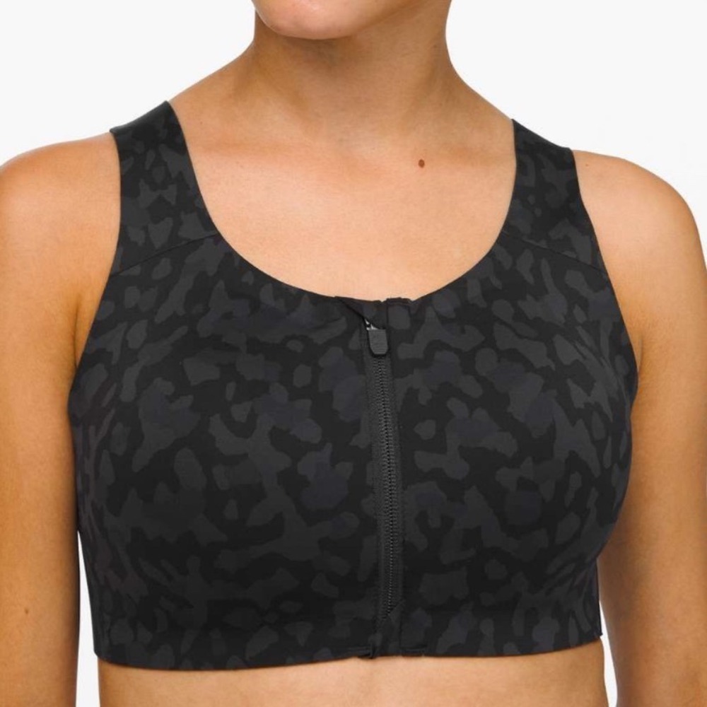 Lululemon Enlite‎ Bra Zip Front 32DD Formation Camo Deep Coal Multi High Support